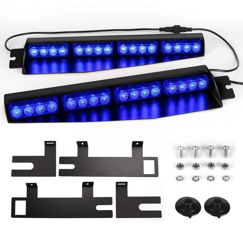 ASPL 32LED Visor Lights 26 Flash Patterns Windshield Emergency Hazard Warning Strobe Beacon Split Mount Deck Dash Lamp With Extend Bracket (Blue) - Image 1